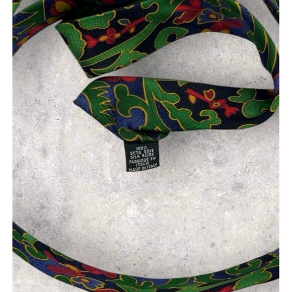 CHRISTIAN LACROIX Silk Tie ITALY Green Blue Botanical W:4" EUC - Picture 3 of 5